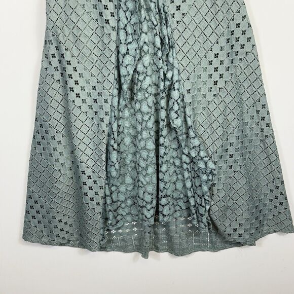 Anthropologie Seafoam Green Lace Overlay Romantic Ruffle Midi Dress Women's 4 - Picture 3 of 9
